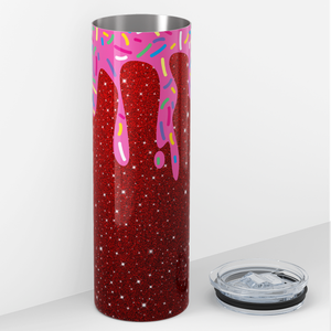 Dripping Donut Red Glitter 20oz Skinny Tumbler