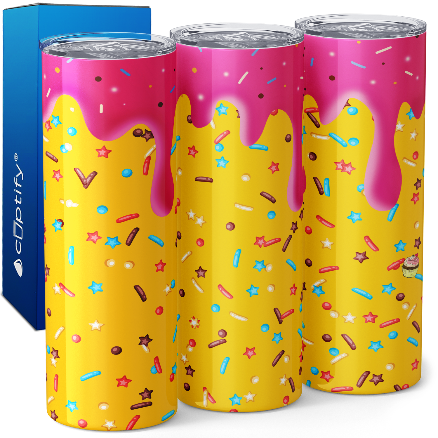 Pink Dripping Yellow Donut with Sprinkles 20oz Skinny Tumbler