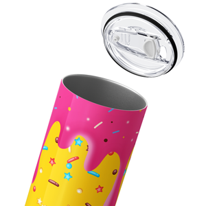 Pink Dripping Yellow Donut with Sprinkles 20oz Skinny Tumbler