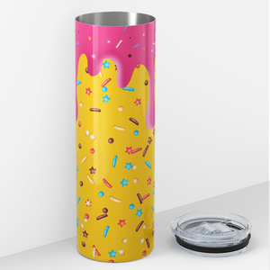 Pink Dripping Yellow Donut with Sprinkles 20oz Skinny Tumbler