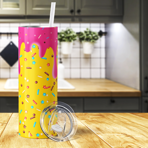 Pink Dripping Yellow Donut with Sprinkles 20oz Skinny Tumbler