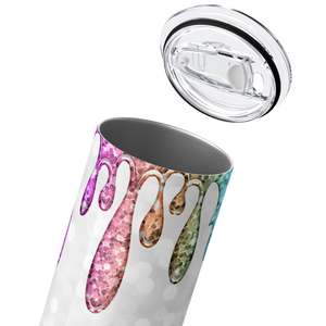 Rainbow Dripping White Glitter Donuts 20oz Skinny Tumbler