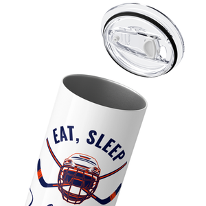 Eat Sleep Hockey Repeat Blue and Orange 20oz Skinny Tumbler