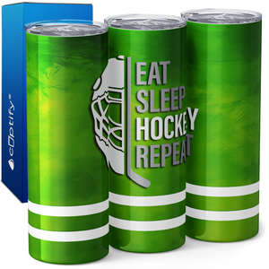 Eat Sleep Hockey Repeat Mask and Stick 20oz Skinny Tumbler