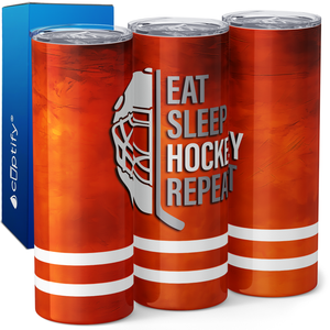 Eat Sleep Hockey Repeat Mask and Stick 20oz Skinny Tumbler