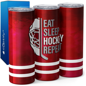 Eat Sleep Hockey Repeat Mask and Stick 20oz Skinny Tumbler