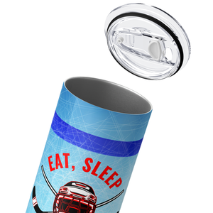 Eat Sleep Hockey Repeat Red and Blue 20oz Skinny Tumbler