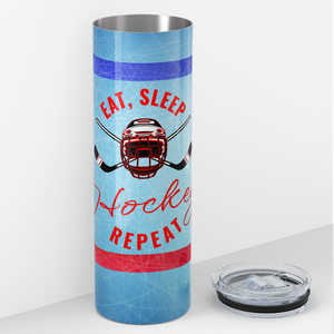 Eat Sleep Hockey Repeat Red and Blue 20oz Skinny Tumbler