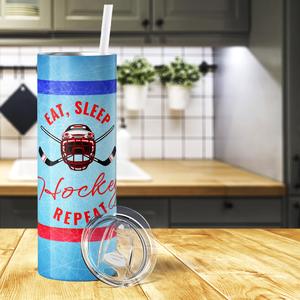 Eat Sleep Hockey Repeat Red and Blue 20oz Skinny Tumbler