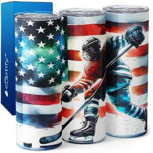 Hockey Player American Flag 20oz Skinny Tumbler