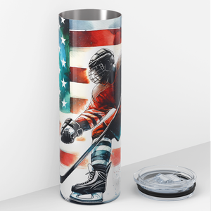 Hockey Player American Flag 20oz Skinny Tumbler