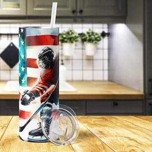 Hockey Player American Flag 20oz Skinny Tumbler