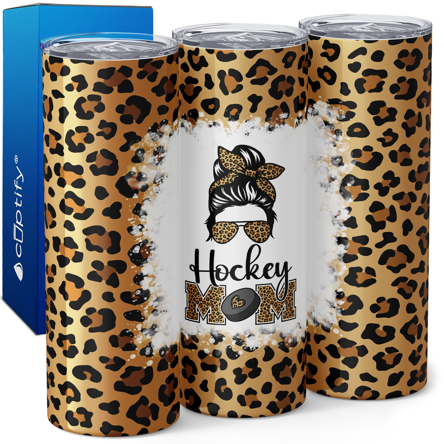 Leopard Hockey Mom Tumbler 20oz Skinny Tumbler