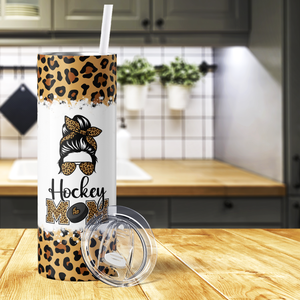 Leopard Hockey Mom Tumbler 20oz Skinny Tumbler