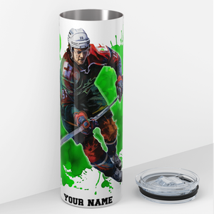 Personalized Hockey Player Splash Green 20oz Skinny Tumbler