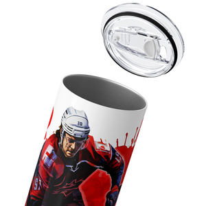 Personalized Hockey Player Splash Red 20oz Skinny Tumbler