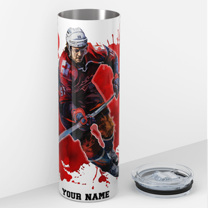 Personalized Hockey Player Splash Red 20oz Skinny Tumbler