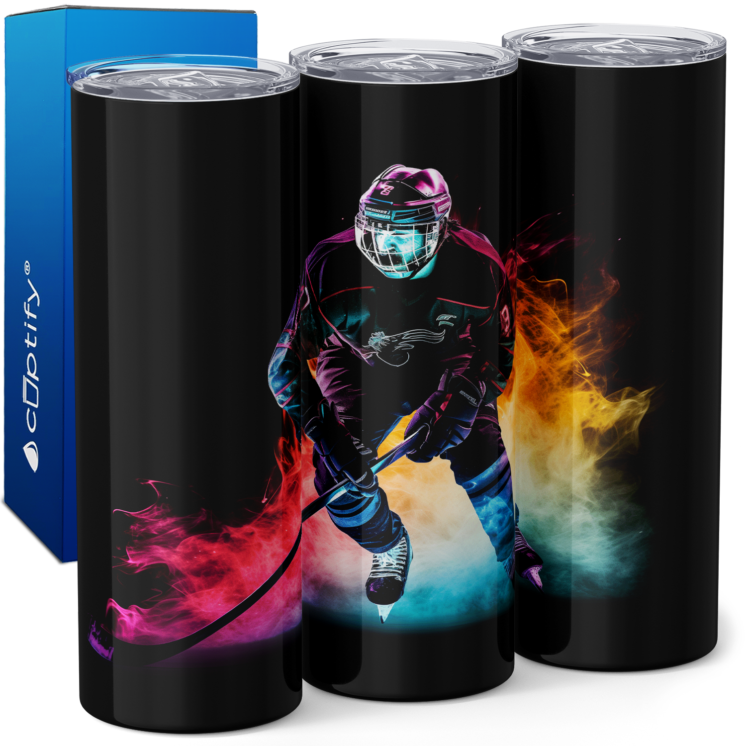 Hockey Player with Colorful Smoke 20oz Skinny Tumbler