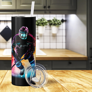 Hockey Player with Colorful Smoke 20oz Skinny Tumbler