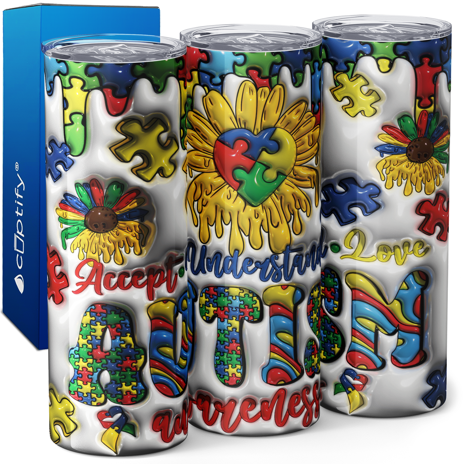 Accept Understand Love Autism Awareness 20oz Skinny Tumbler