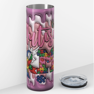 Autism Mama on Pink Inflated 20oz Skinny Tumbler