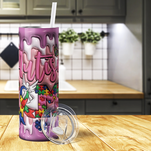 Autism Mama on Pink Inflated 20oz Skinny Tumbler