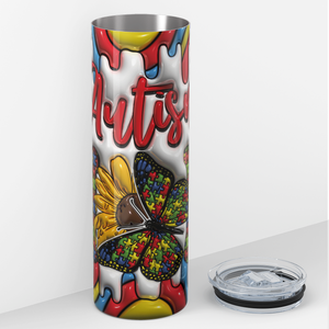 Autism Mom Butterfly Inflated 20oz Skinny Tumbler