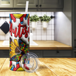 Autism Mom Butterfly Inflated 20oz Skinny Tumbler