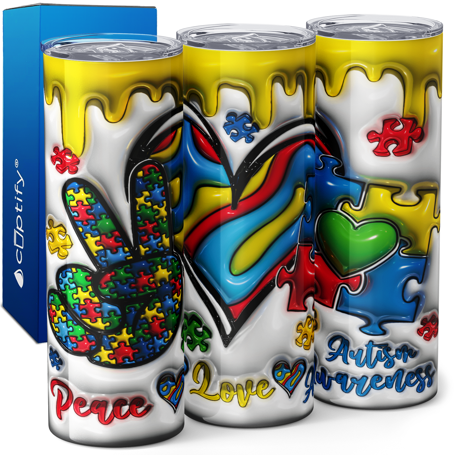 Peace Love Autism Awareness 20oz Skinny Tumbler