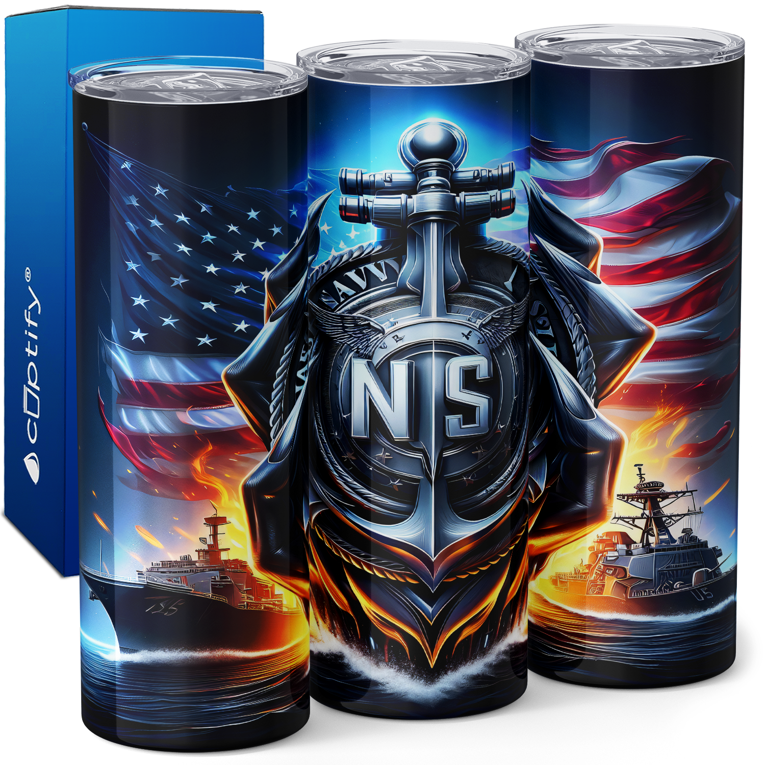 Anchor Navy American Flag 20oz Skinny Tumbler