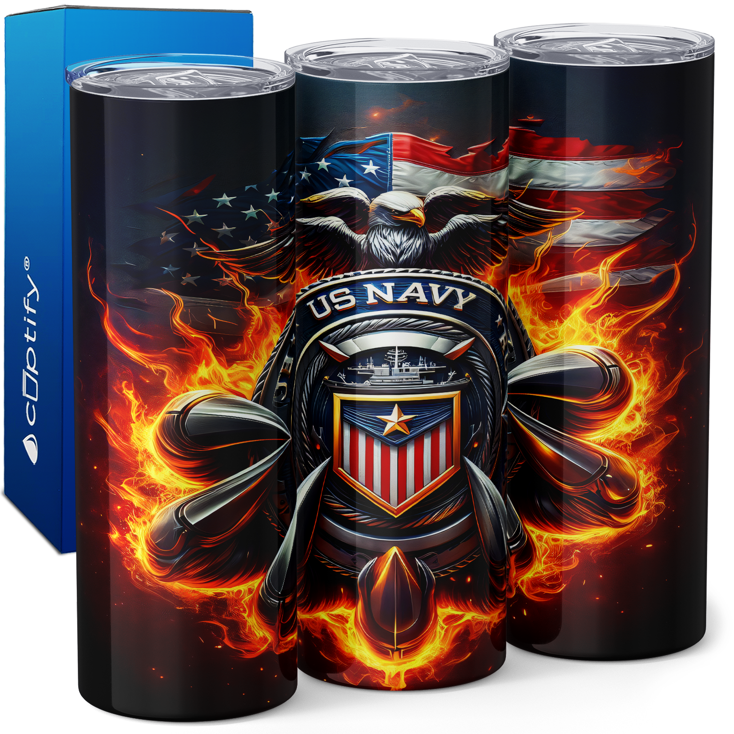 US Navy American Flag Eagle 20oz Skinny Tumbler