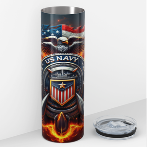 US Navy American Flag Eagle 20oz Skinny Tumbler