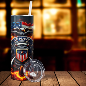 US Navy American Flag Eagle 20oz Skinny Tumbler