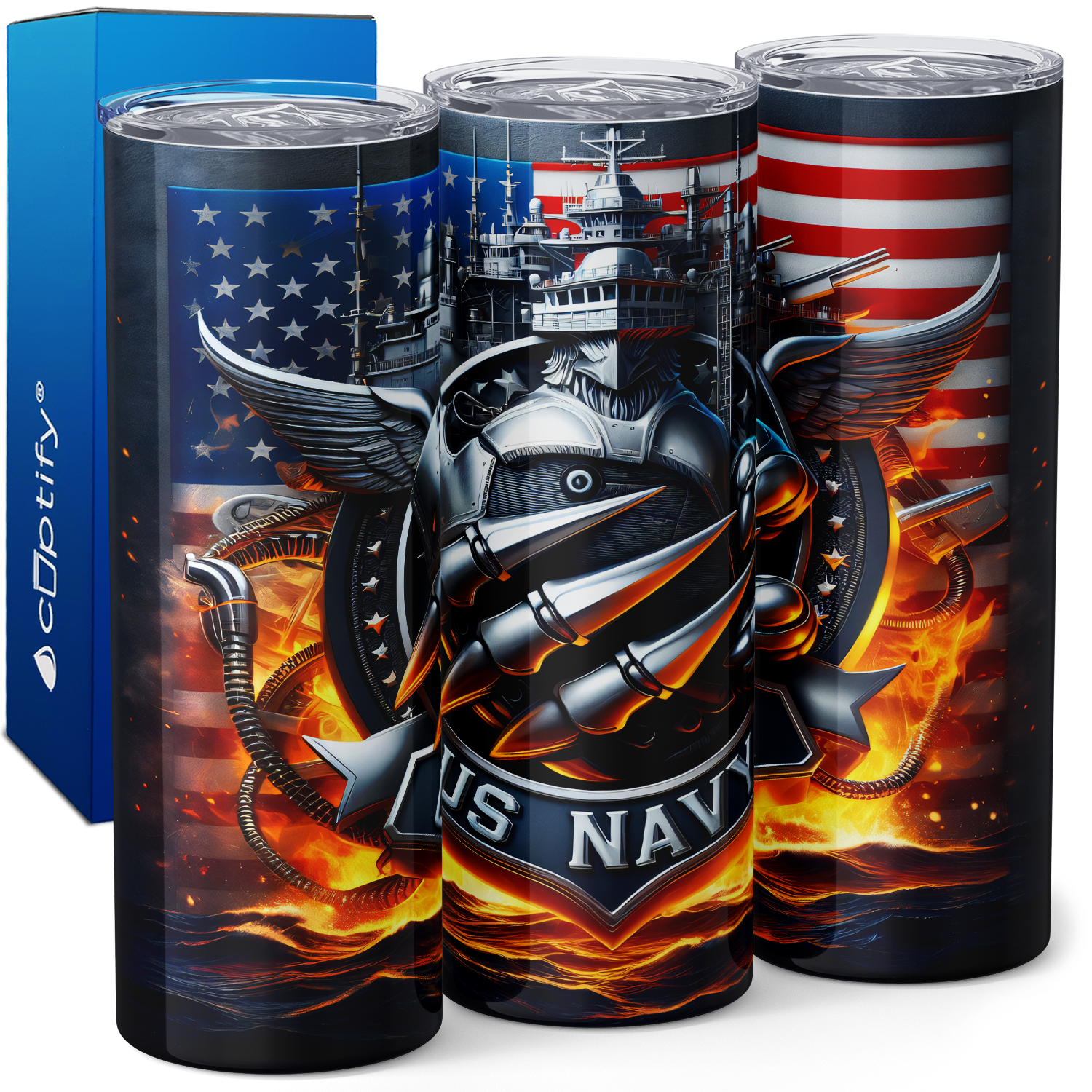 US Navy American Flag 20oz Skinny Tumbler