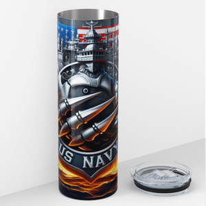 US Navy American Flag 20oz Skinny Tumbler