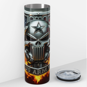 US Army Skull with American Flag 20oz Skinny Tumbler