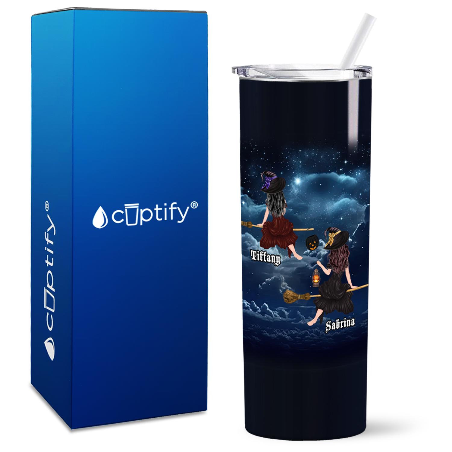 Personalized Flying Best Witches on Black 20oz Halloween Skinny Tumbler