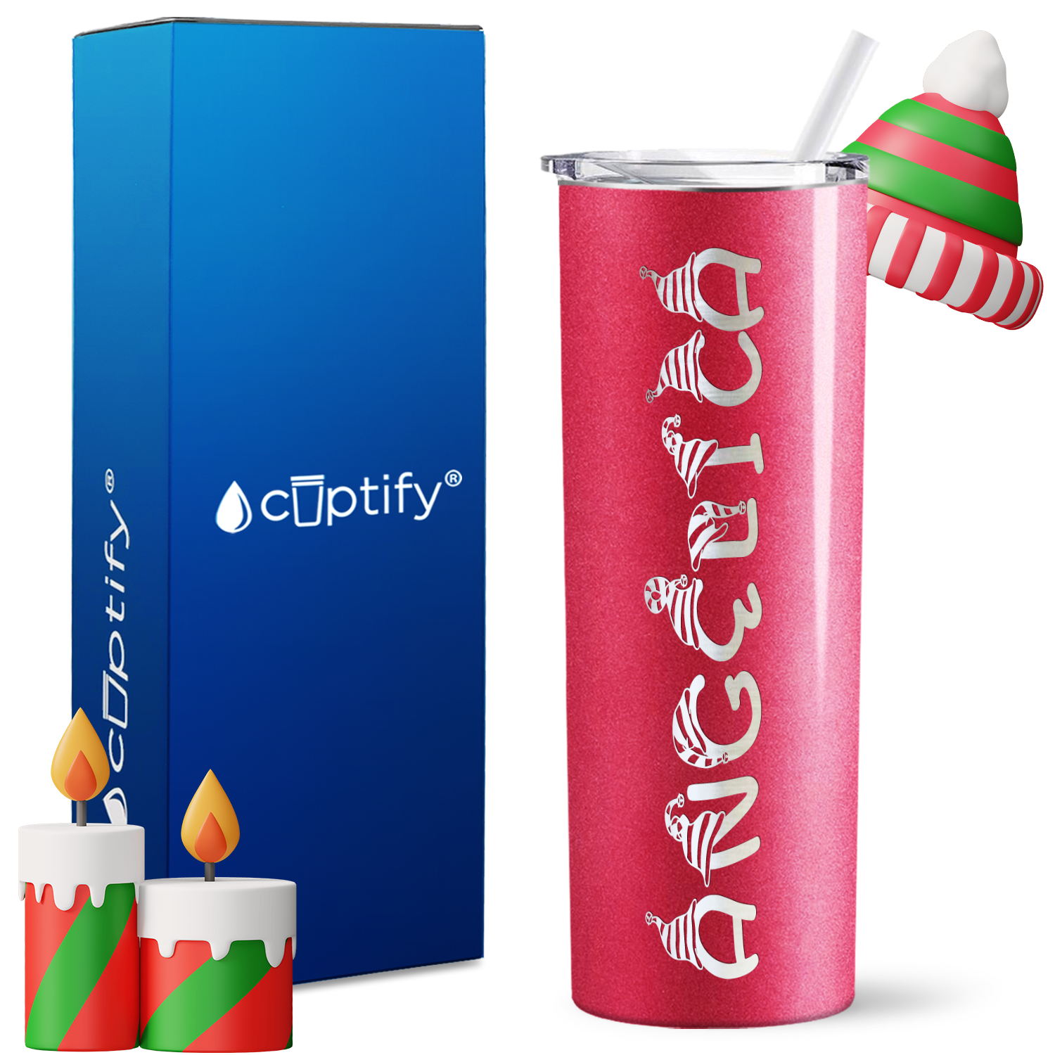 Personalized Elfen Style on 20oz Skinny Christmas Tumbler