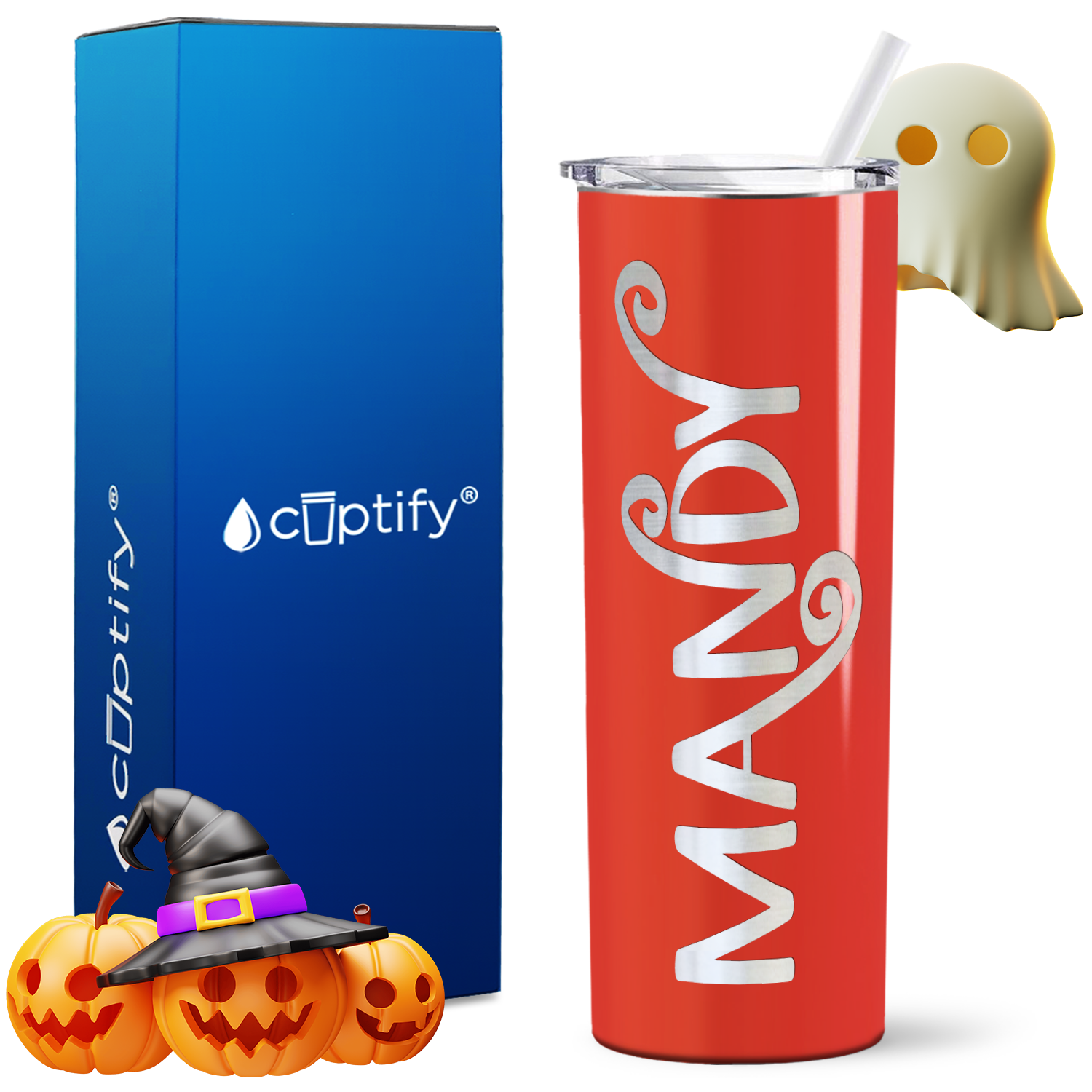 Personalized Curly Spooky Style on 20oz 20oz Skinny - Halloween Tumbler