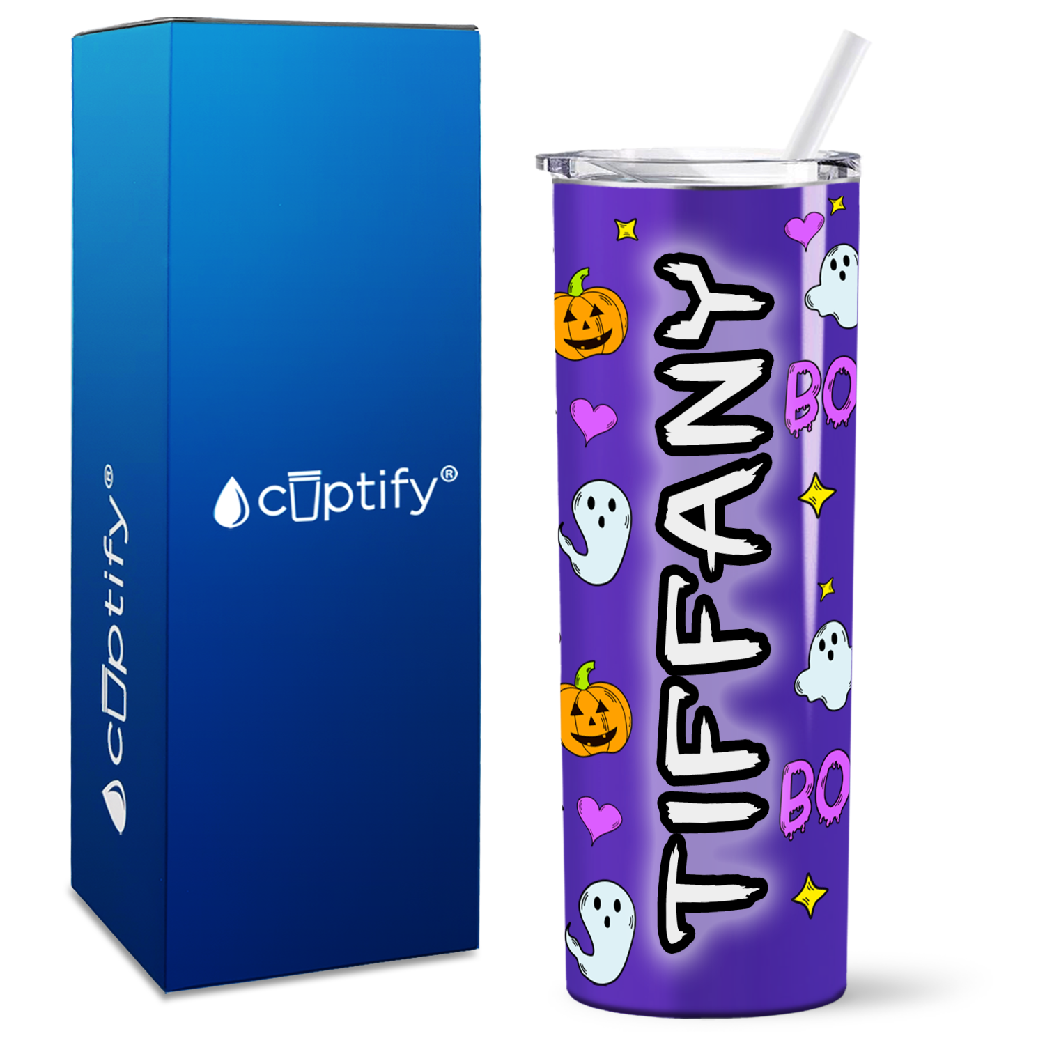 Personalized Halloween Boo Party on Black 20oz Halloween Skinny Tumbler