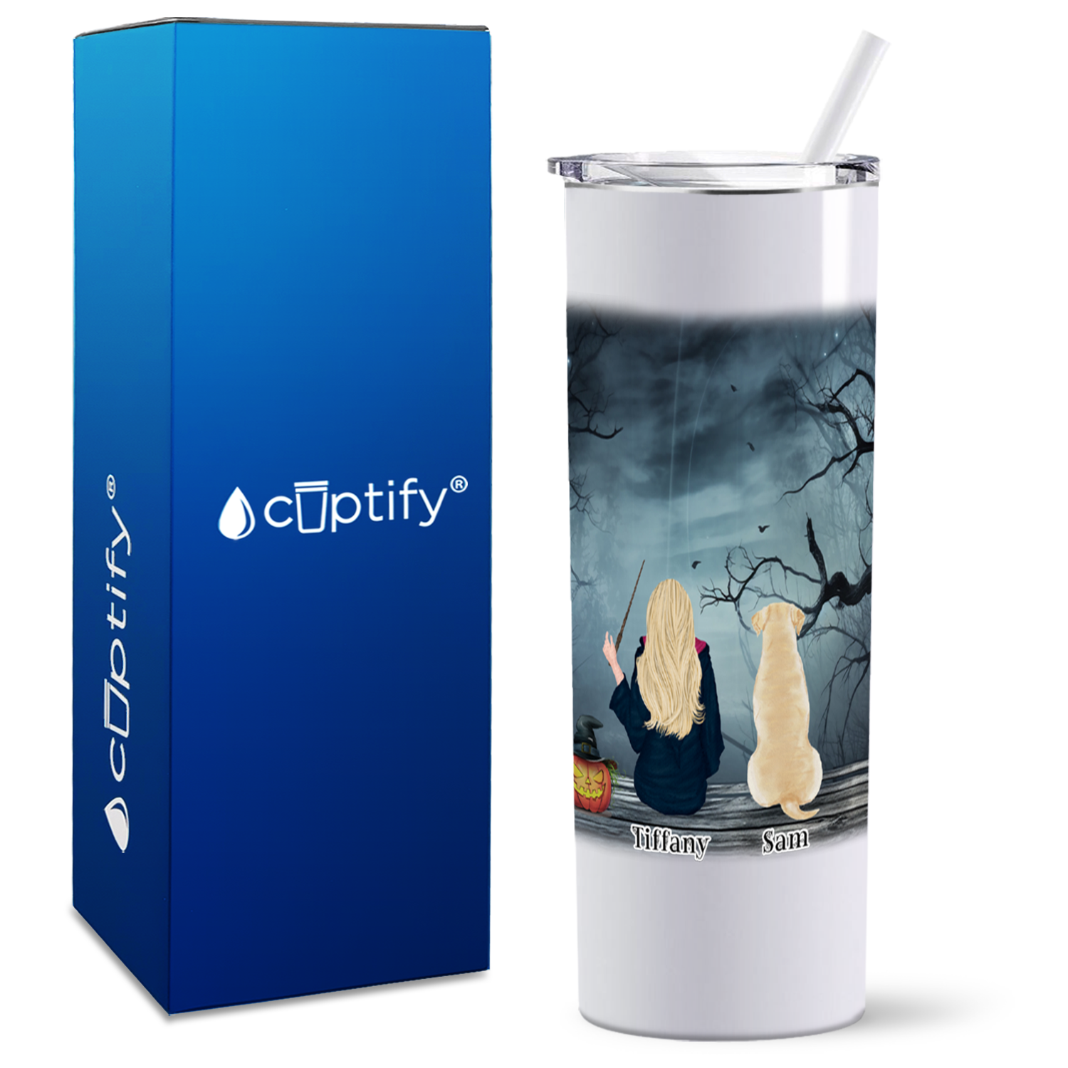 Personalized Halloween All you need is Love and a Dog on White 20oz Halloween Skinny Tumbler