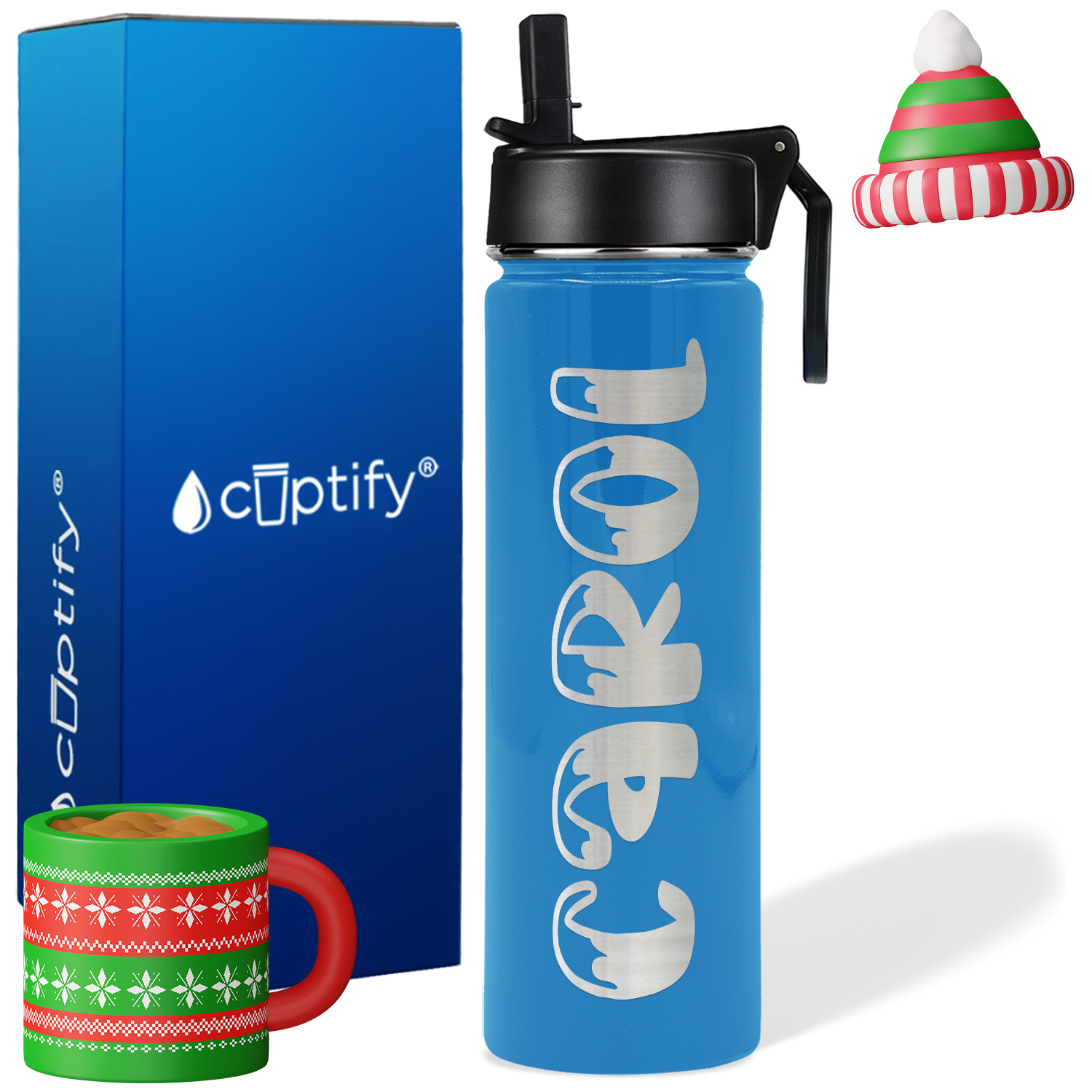 Personalized Frosty Christmas Font on 24oz Wide Mouth