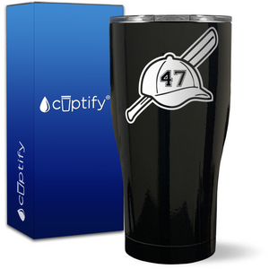 Personalized Baseball Bat and Hat with Number on 27oz Curve Tumbler