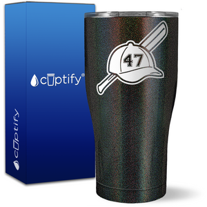 Personalized Baseball Bat and Hat with Number on 27oz Curve Tumbler