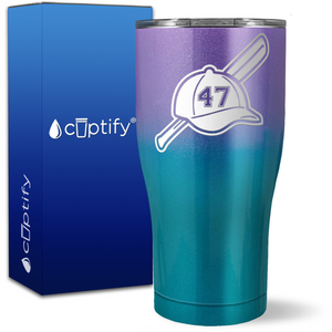 Personalized Baseball Bat and Hat with Number on 27oz Curve Tumbler