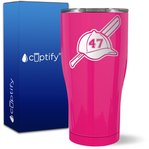 Personalized Baseball Bat and Hat with Number on 27oz Curve Tumbler