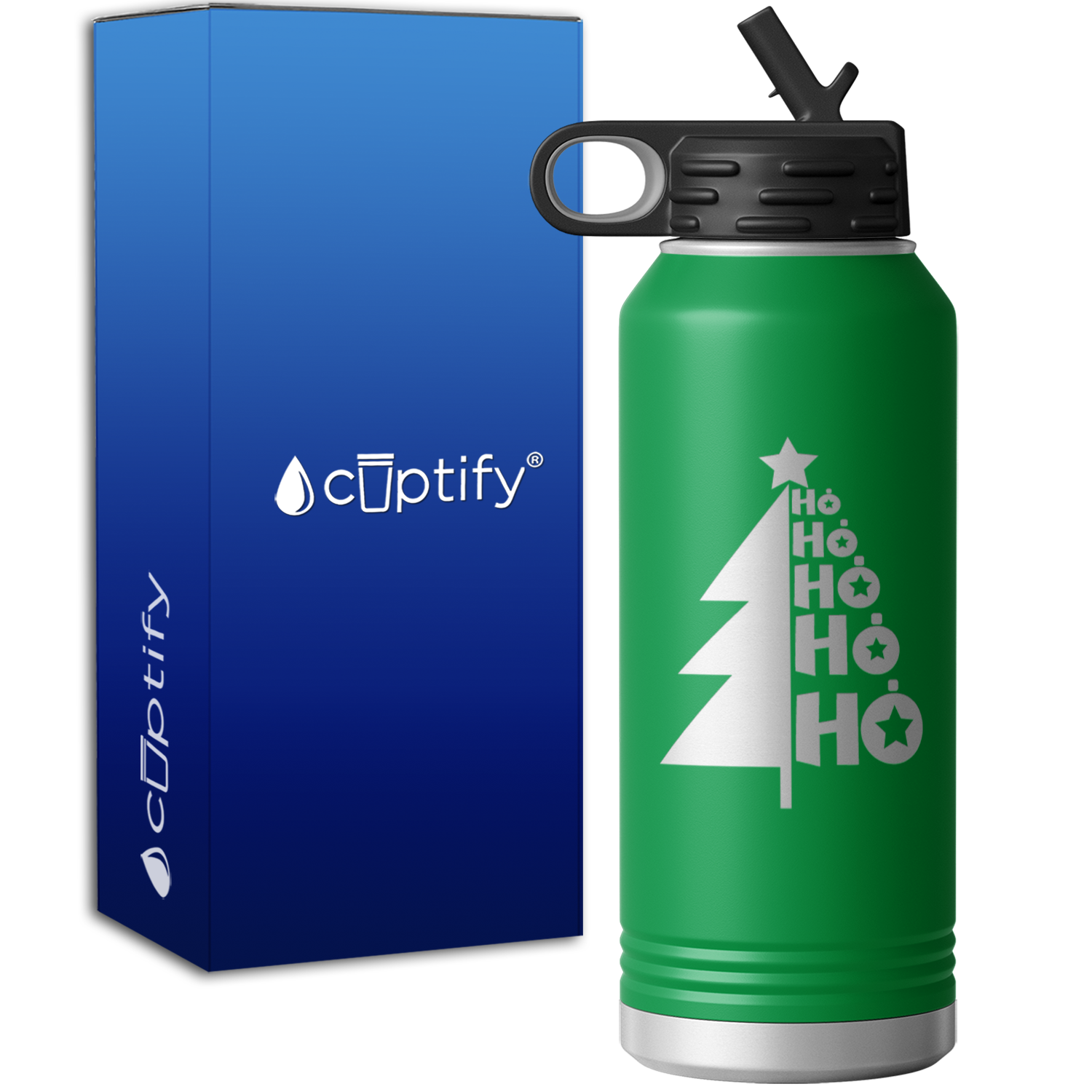 Ho Ho Ho Christmas Tree 32oz Sport Water Bottle