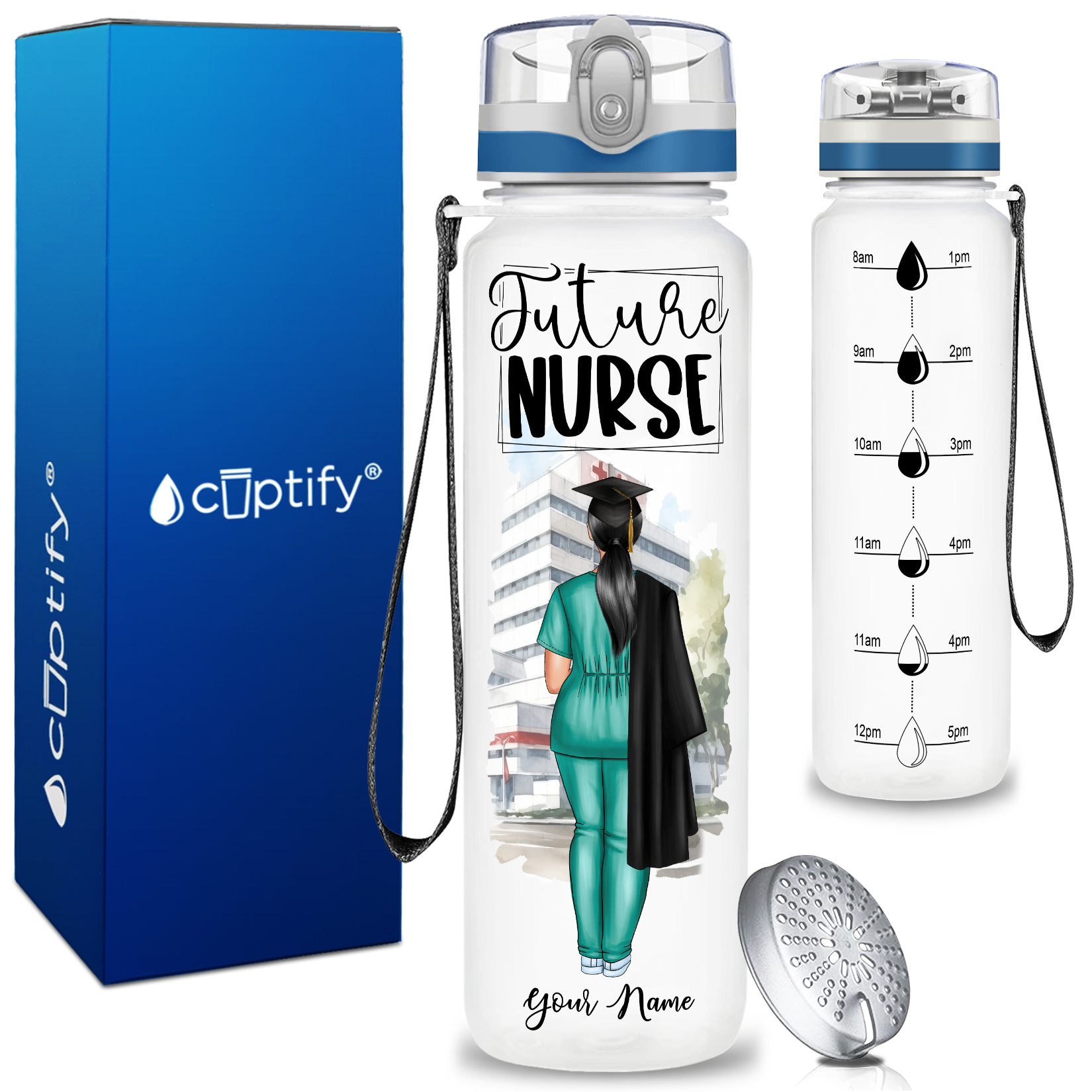 Personalized Future Nurse 32oz Motivational Tritan Tracking Water Bottle with Sport Straw Lid