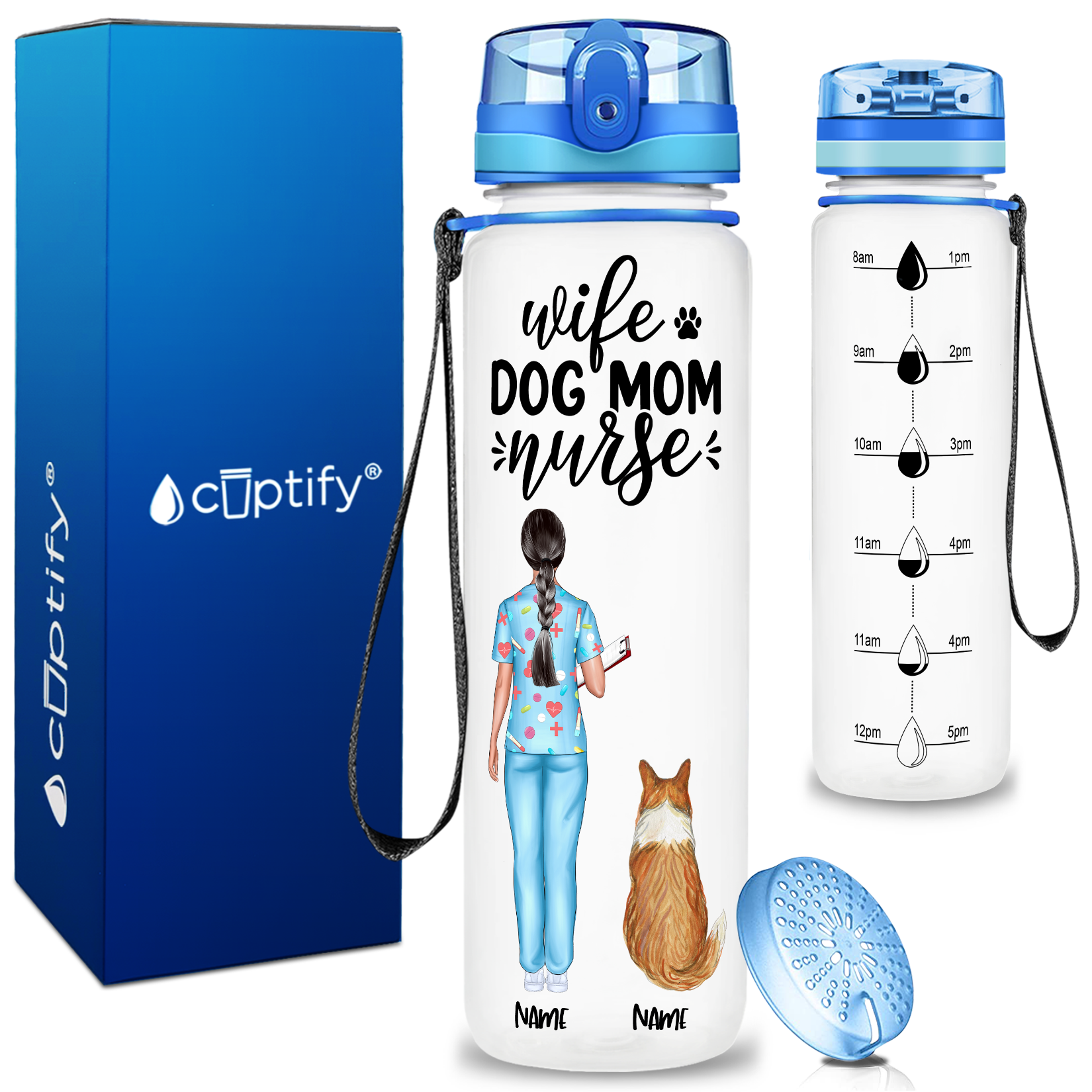 Personalized Wife Dog Mom Nurse with Coffee 32oz Motivational Tritan Tracking Water Bottle