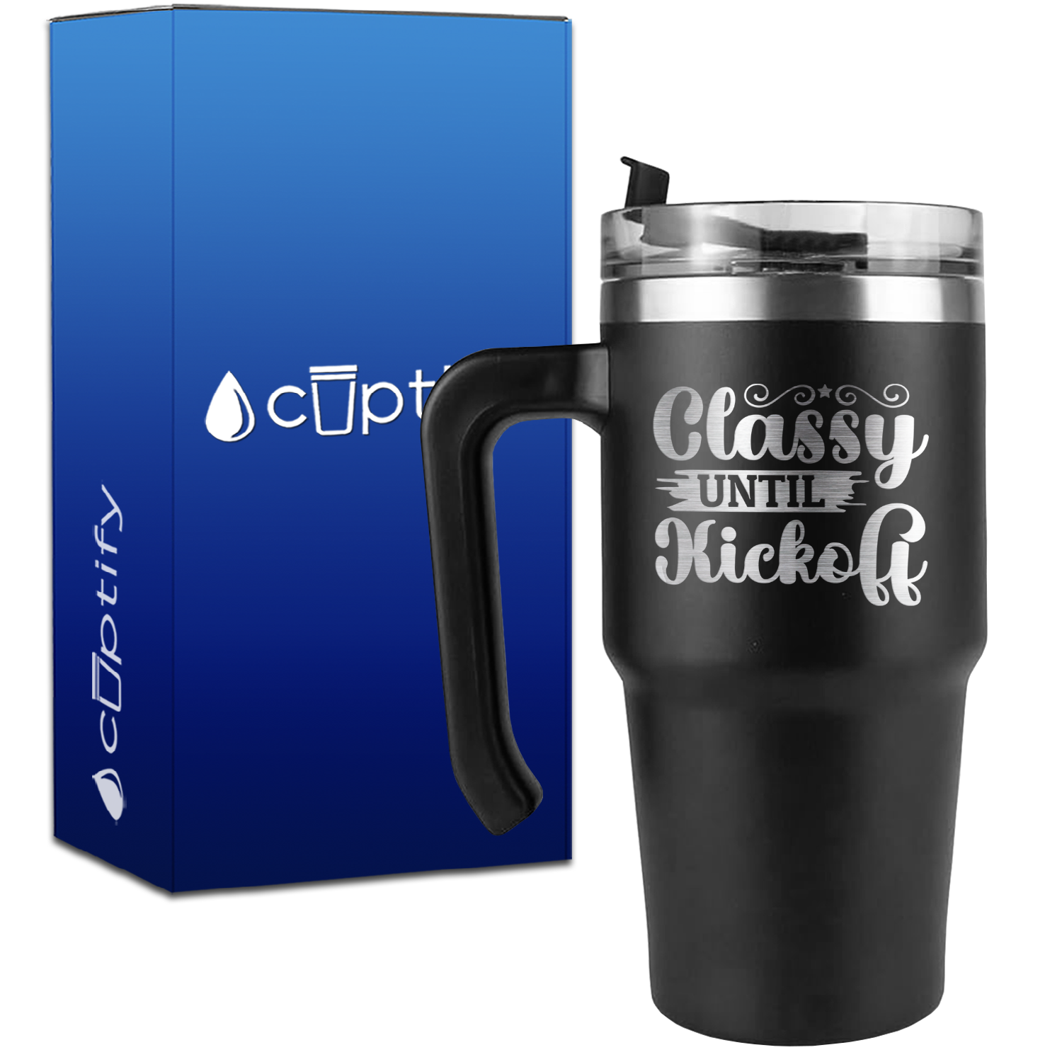 Classy Until Kick Off Script on 20oz Soccer Travel Mug